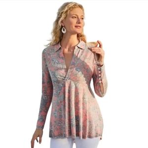 Soft Surroundings Paisley Print Tunic Top Pink Size XS